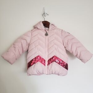 DKNY Pink Sequin Winter Puffer Jacket Chevron Fleece Girls Size 12 months